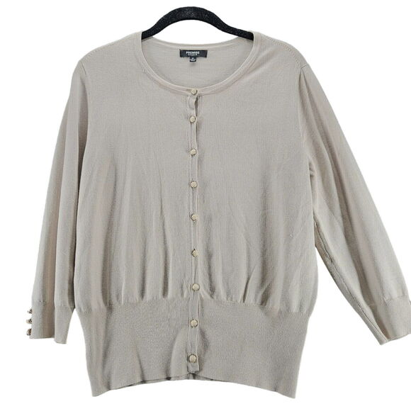 Premise Studio Womens Sweater Beige Size Medium Rayon Blend Pearl Button - Picture 1 of 12